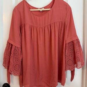 Women's Coral Lace Sleeve Top